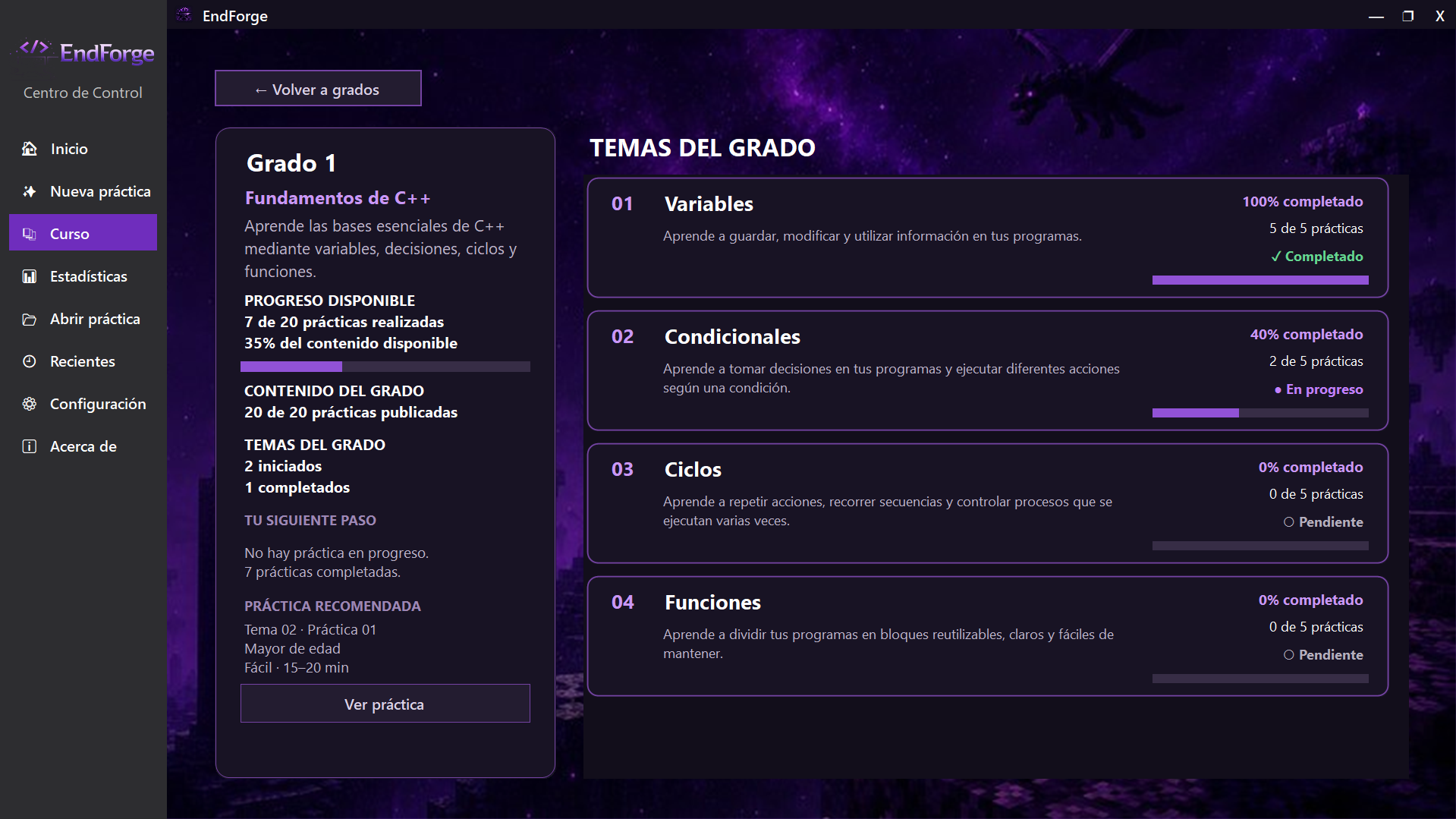 Pantalla principal de EndForge