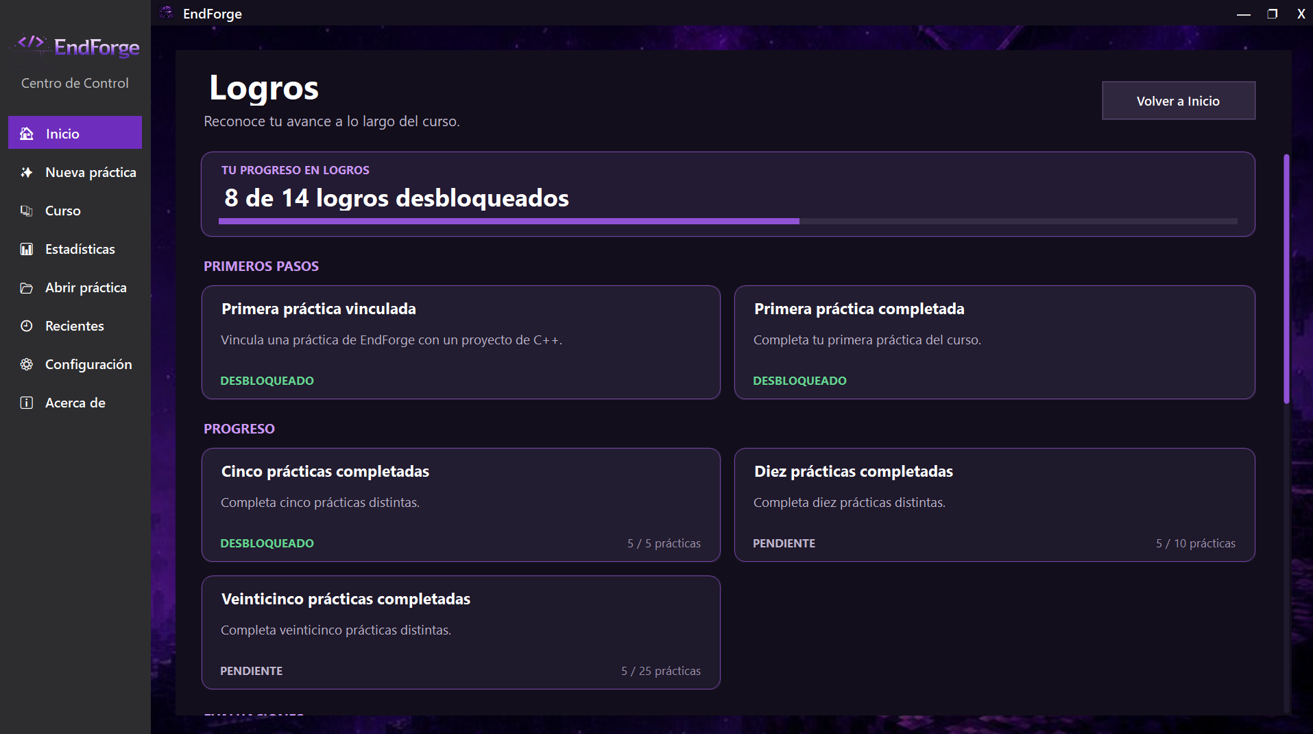 Pantalla de progreso de EndForge